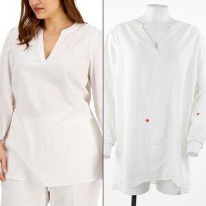 Anne Klein Plus Size Split-Neck Blouse in Bright White